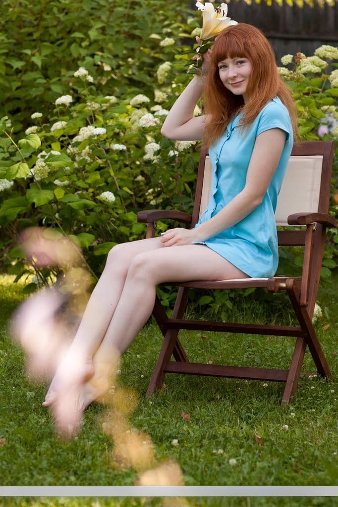 Lovely redhead babe Rochelle A shows off her hairy ginger cunt