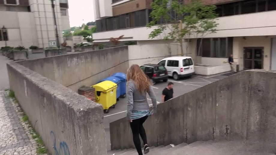 Blonde teen Suzzie baring her pussy lips and sexy ass and pissing in public