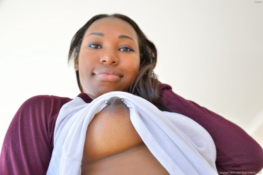 Smiley ebony doll fisting and toying her black holes in sexy school uniform
