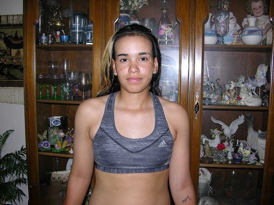 Puerto Rican girl Sam fingers spreads her tight slit in her first nude poses