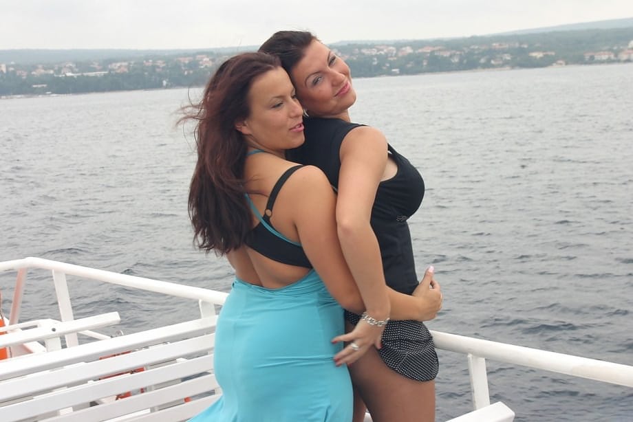 Thick women Kora Kryk & Aneta Buena expose huge tits atop a cruise liner