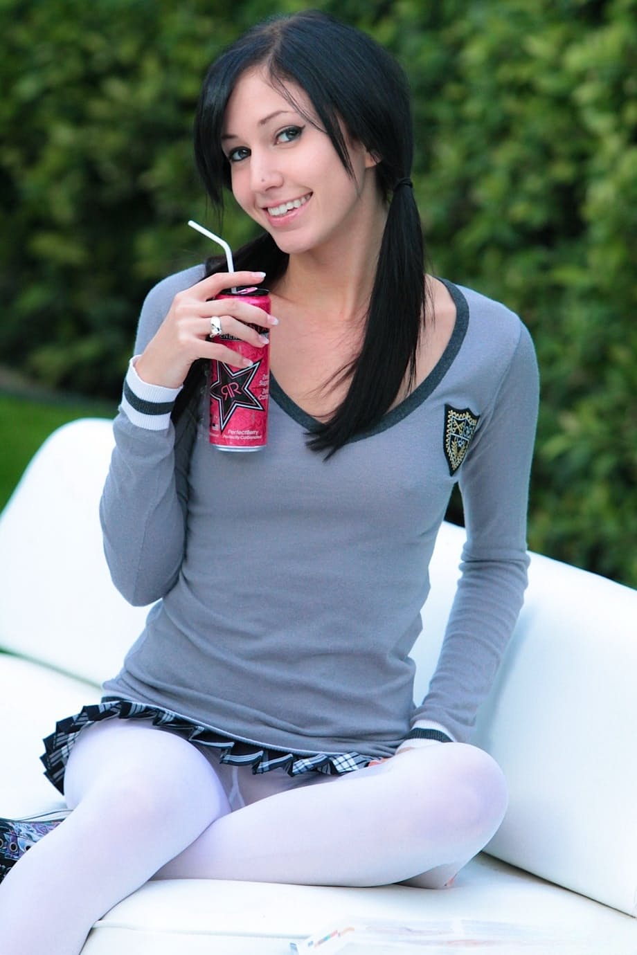 Schoolgirl Catie Minx pulls down her leotards during her lunch break