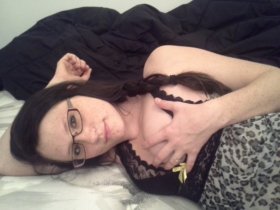 Geeky brunette Freckles 18 touches her hot tits in her solo homemade session