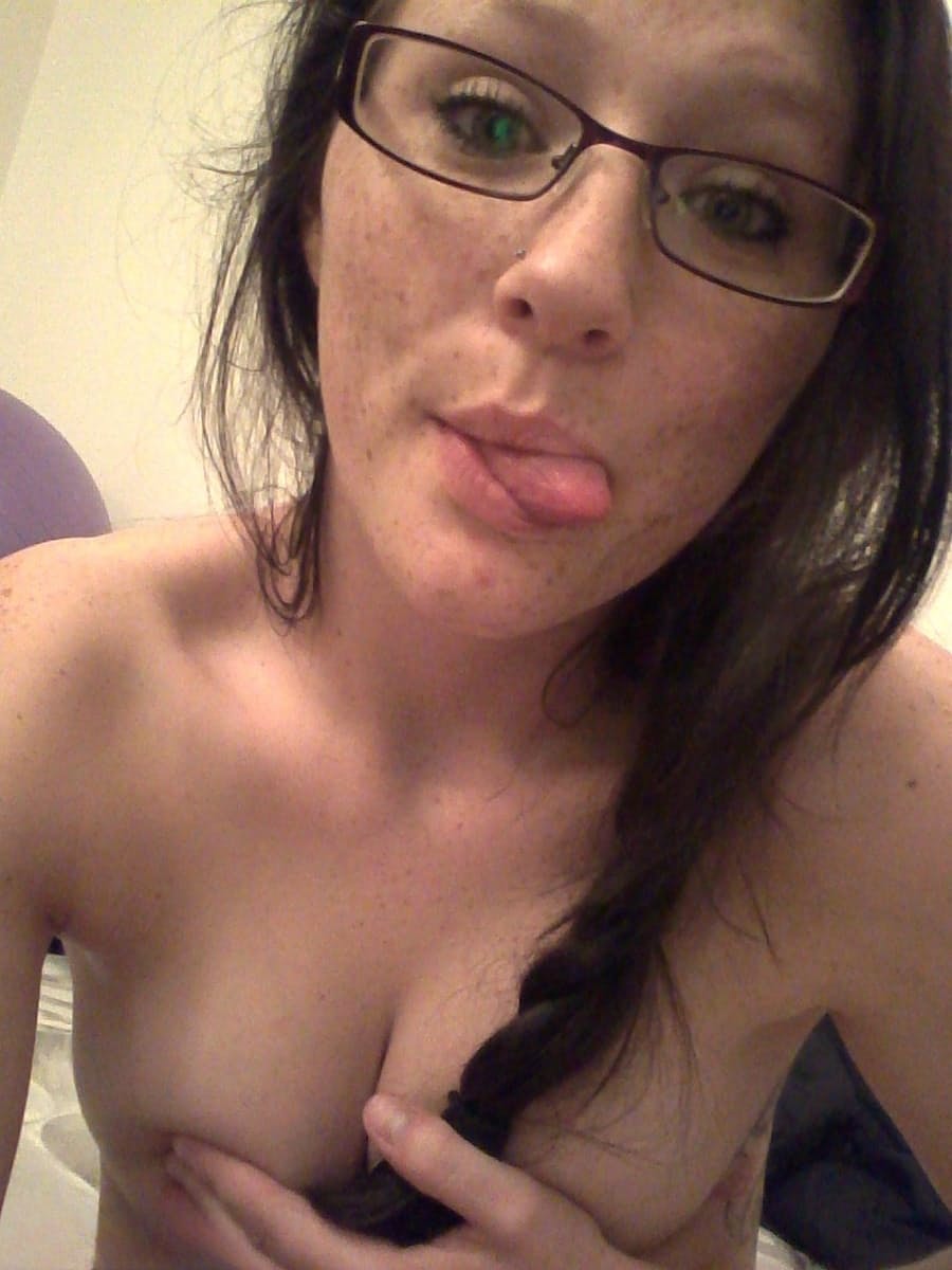 Geeky brunette Freckles 18 touches her hot tits in her solo homemade session