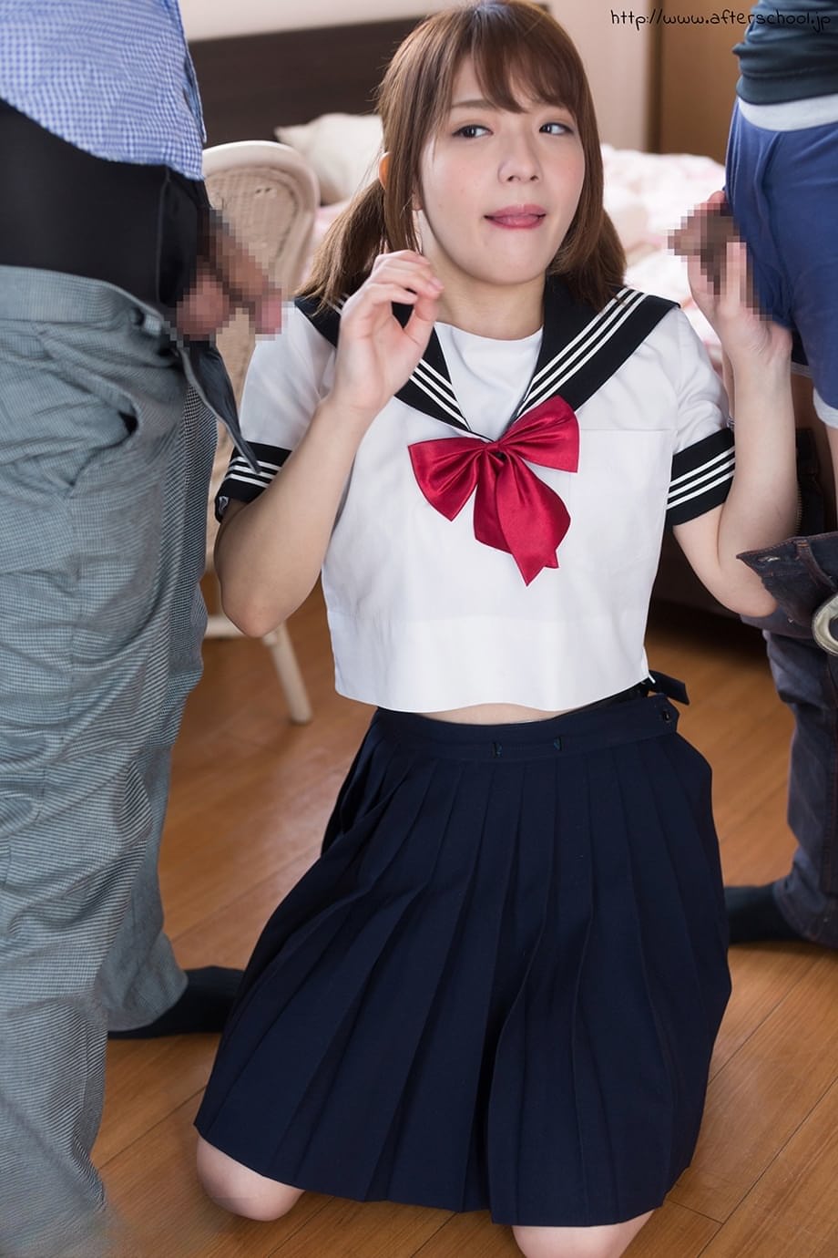 Japanese schoolgirl spits out cum after sucking off two cocks