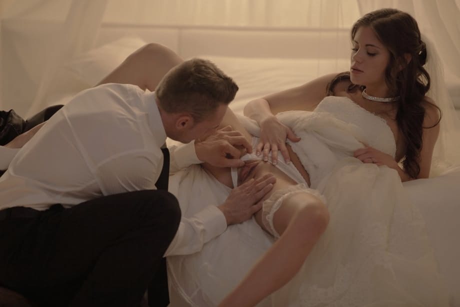 Hot young bride suck her new husbands cock and rides cowgirl on wedding night