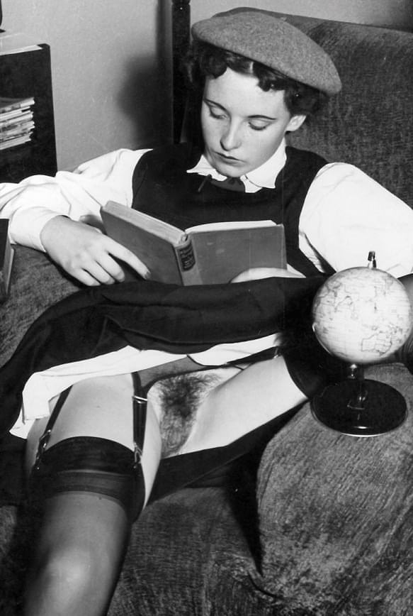 Schoolgirls from another era expose and even toy their natural pussies
