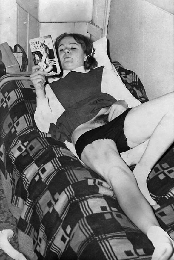 Schoolgirls from another era expose and even toy their natural pussies