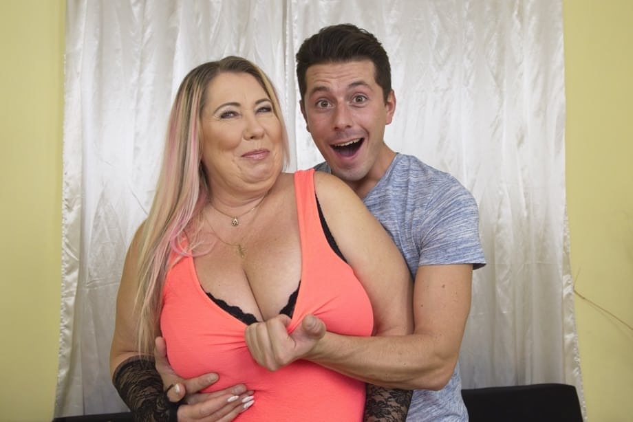 Gorgeous big mature fatty licking big nipples of her huge saggy breasts