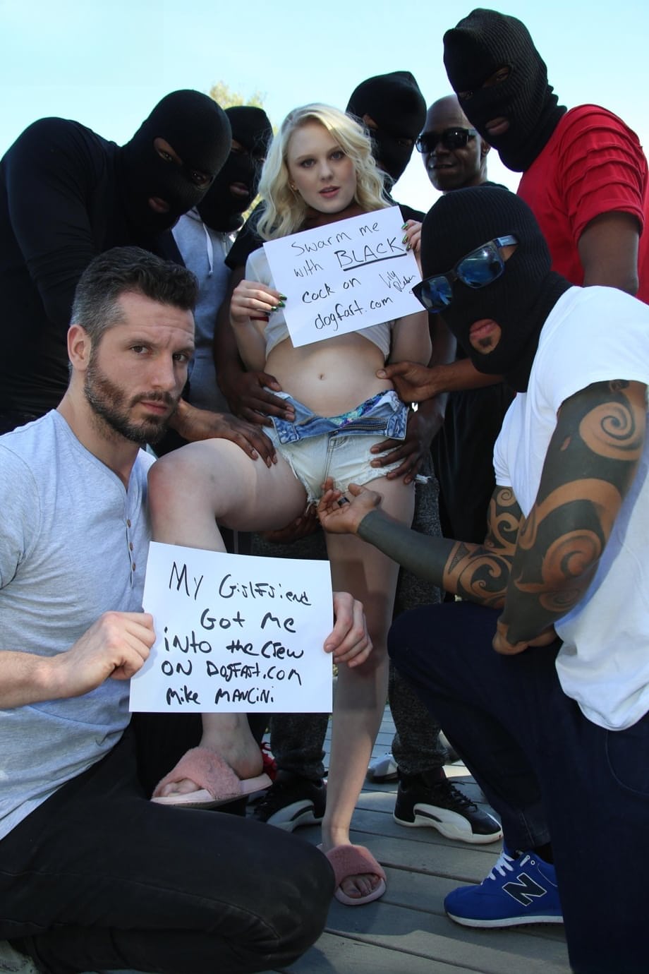 Wonderful college blonde gets gangbanged in front of her kinky boyfriend
