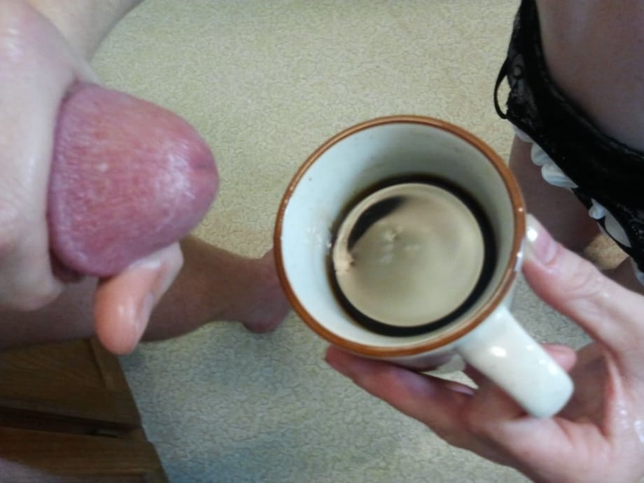 Horny maid Kali fills her coffee cup with a fresh cum after delivering a BJ