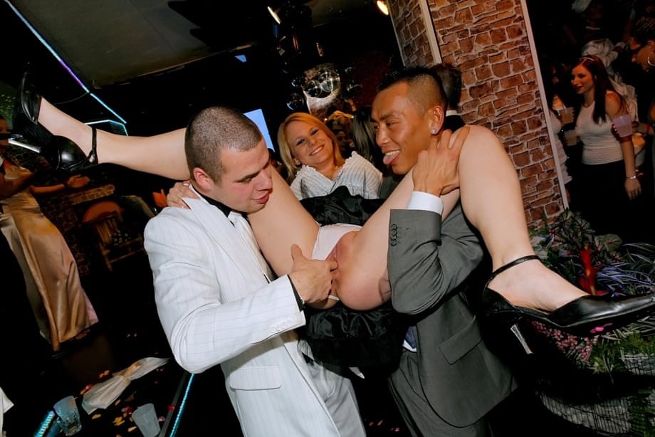 Wedding party becomes a hot interracial orgy when the bride gets on her knees