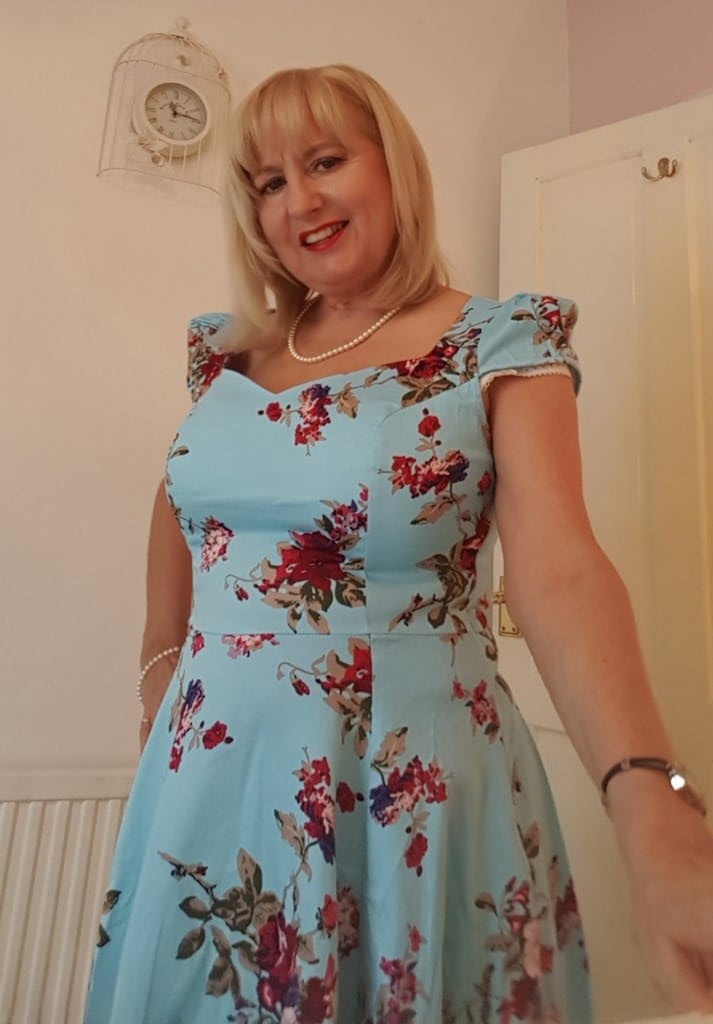 Classy mature Lorna Blu hiking dress to spread pussy lips & pinching nipples