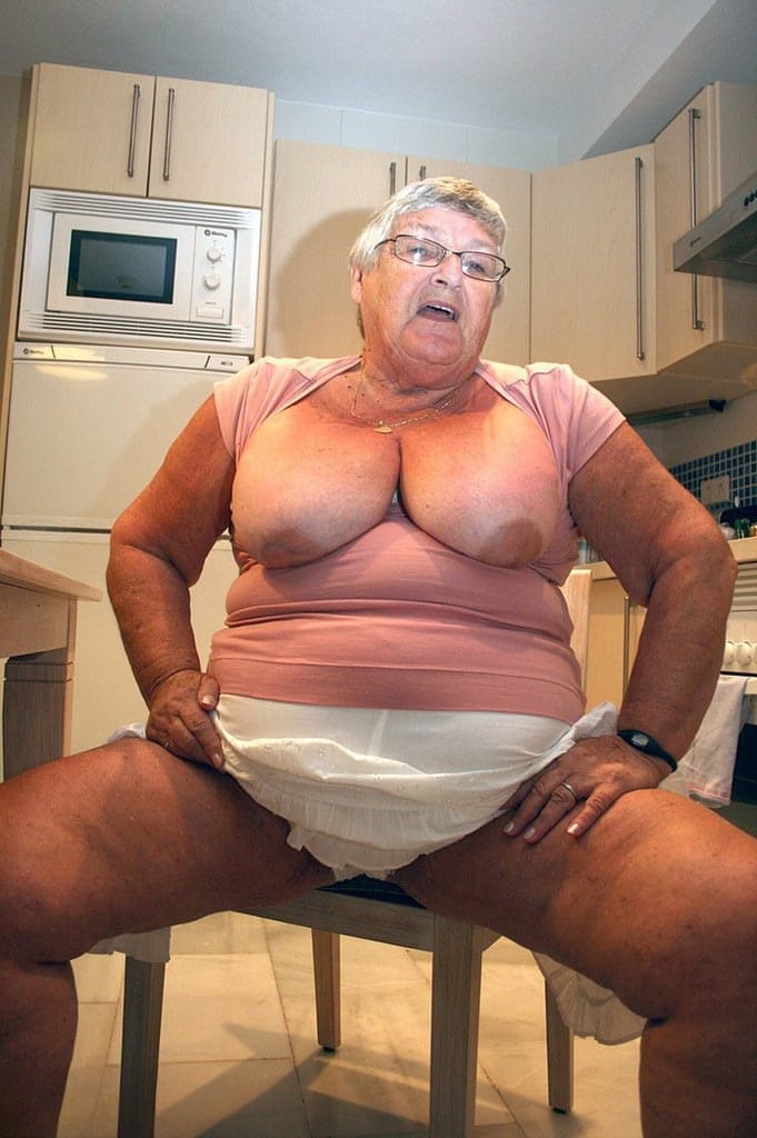 Mature BBW Grandma Libby strips in the kitchen to wine & dine & toy pussy nude