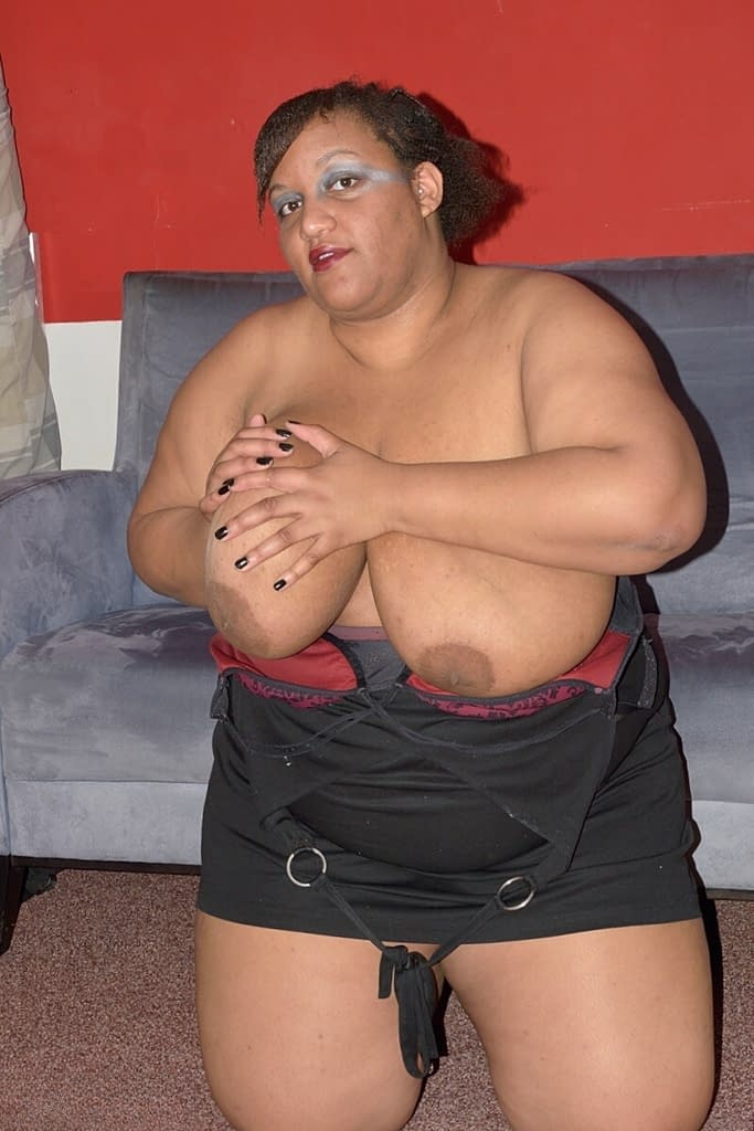 Ebony SSBBW CurvyBunnyB sets loose mega big tits and reveals her massive ass