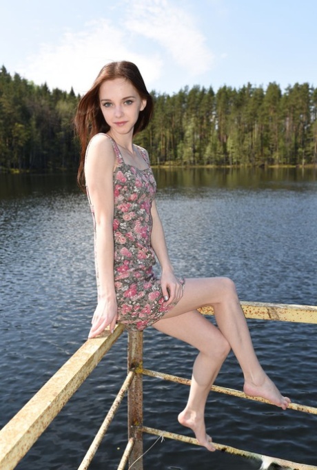 Brunette teen Pala shows her skinny body in the nude up at the lake
