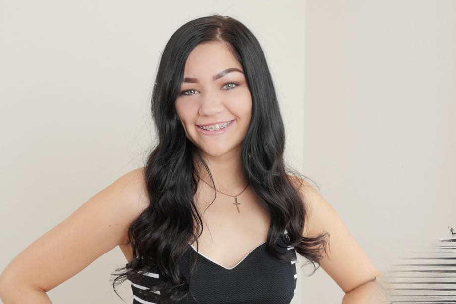 Cute brunette Karly Baker in braces masturbating pussy naked with vibrator