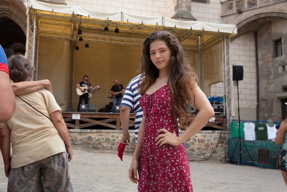 Tiny teen Irene Rouse flashes no panty up skirts while visiting Prague