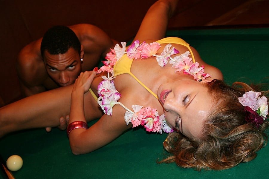 Horny college students partake in group sex during a Hawaiian themed party