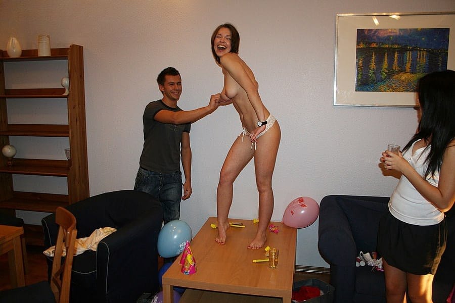 College students participate in hardcore group sex during a birthday party