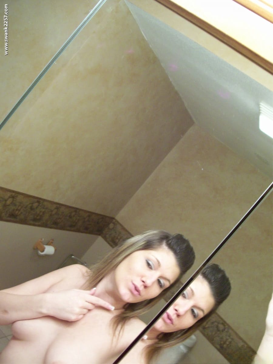 Amateur chick takes selfies after receiving a cumshot on her natural boobs