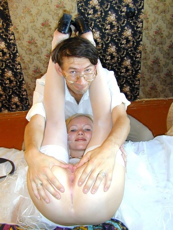 Blonde teen has her pussy licked and fucked wearing her mother's wedding dress