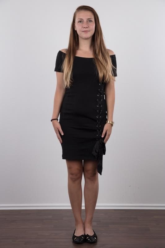 18 year old first timer stands naked after her dress and lingerie is removed