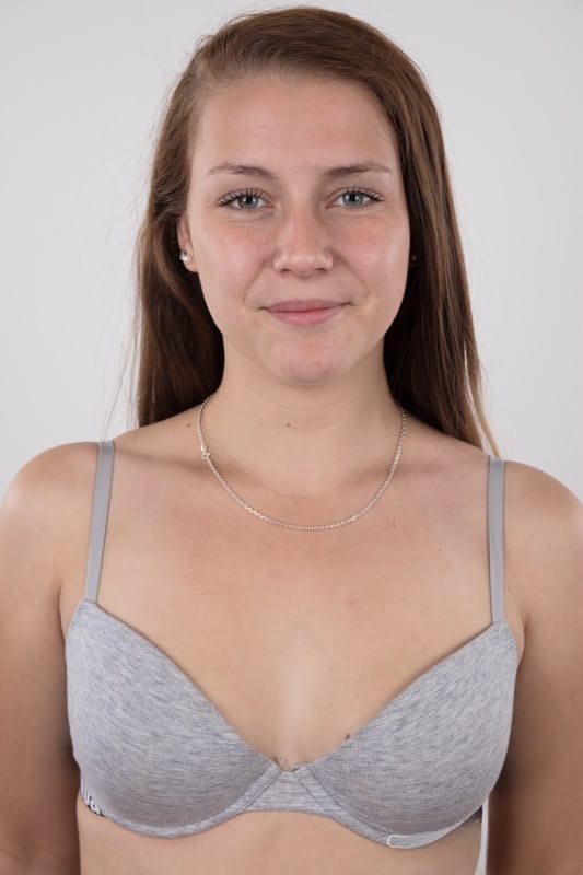 18 year old first timer stands naked after her dress and lingerie is removed
