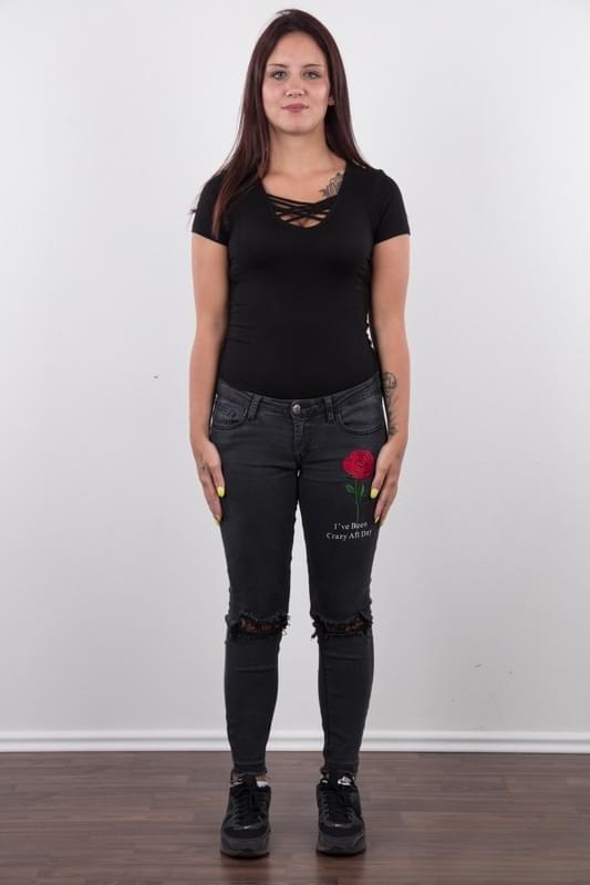 Teen first timer Nikola frees her tan lined body from a T-shirt and jeans