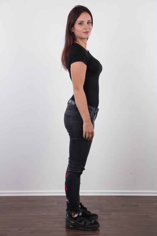 Teen first timer Nikola frees her tan lined body from a T-shirt and jeans