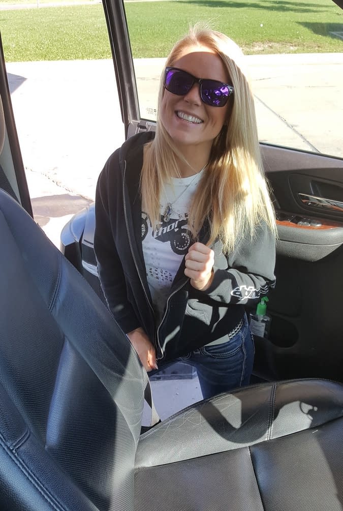 Amateur girl Meet Madden goes topless while driving in sunglasses