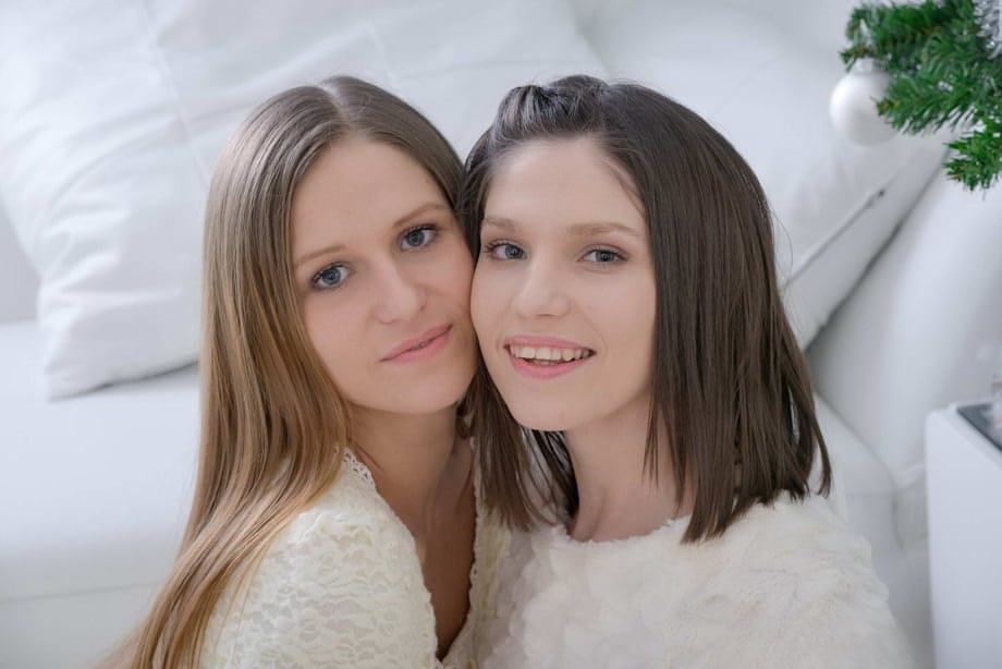 Teen girls Trinity and Bella have their first BGG sex at Christmas