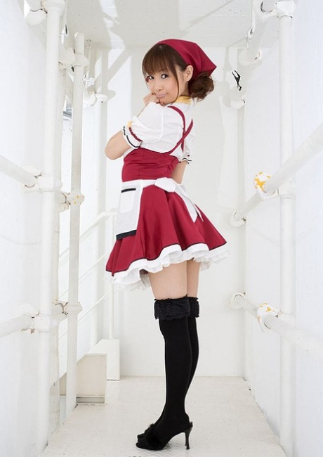 Adorable Japanese girl Misa Kikouden shows long nips while changing clothes