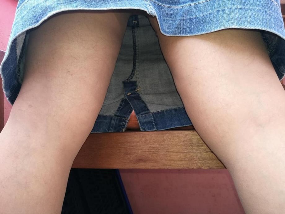 Horny oma spreads her upskirt pussy after pulling down her hose on patio