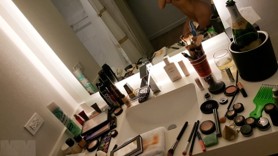 Amateur model takes naked and non naked bathroom selfies in mirror
