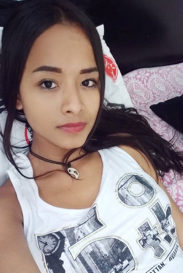 Hot exotic looking girl Liloo takes self shots while posing in the nude