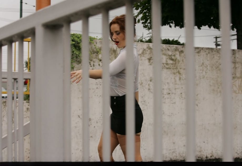 Older woman Dirty Angie takes a piss outdoors in retro nylons