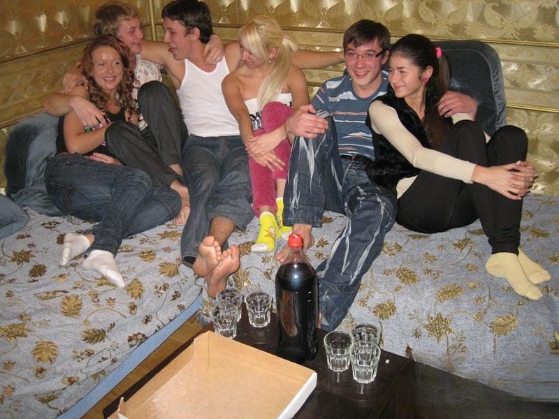 Young girls engage in group sex while attending a pizza party
