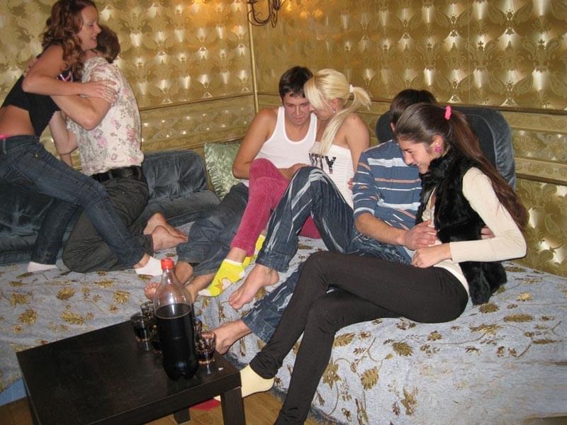 Young girls engage in group sex while attending a pizza party