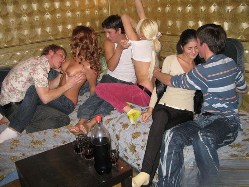 Young girls engage in group sex while attending a pizza party