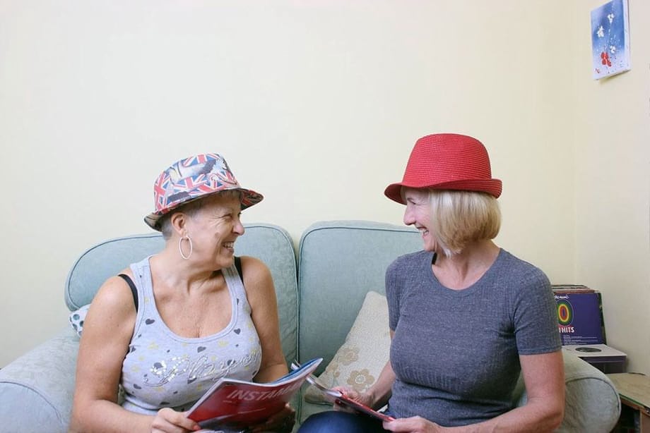 Two old lesbians exposes their big boobs and bare asses together