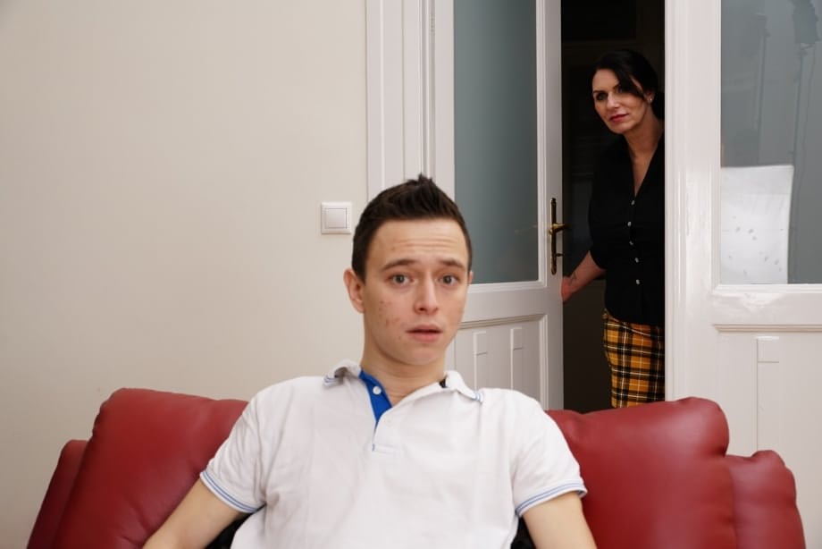 Older lady with massive breasts seduces a young boy to be her play thing