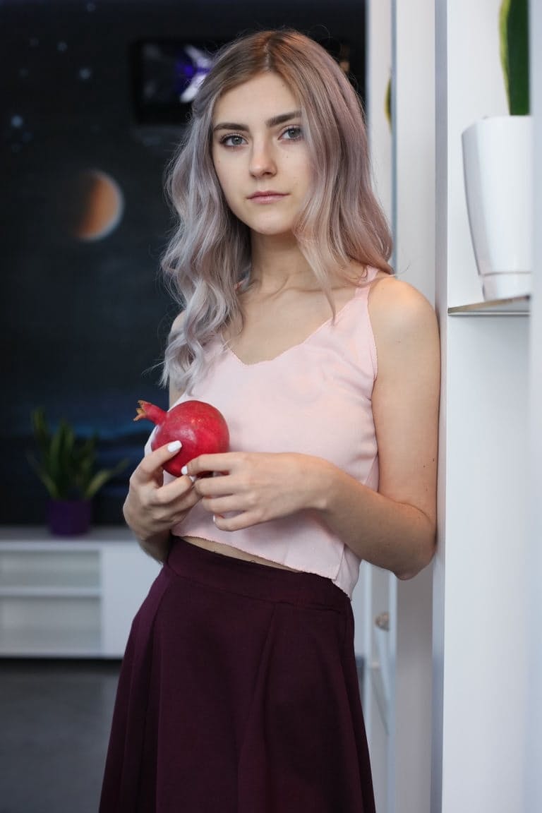 Teen first timer uncovers gig boobs as she strips to pink knee socks