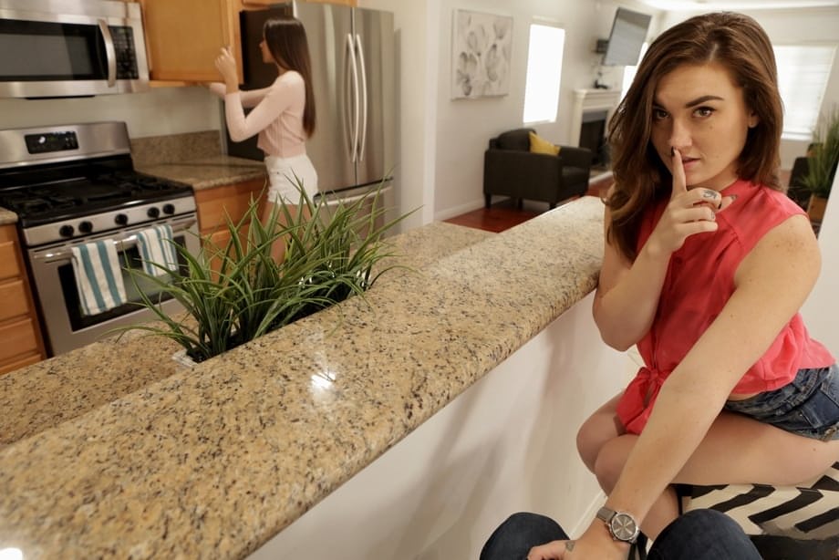 Slender chick with a trimmed bush fucks her girlfriend's stepbrother