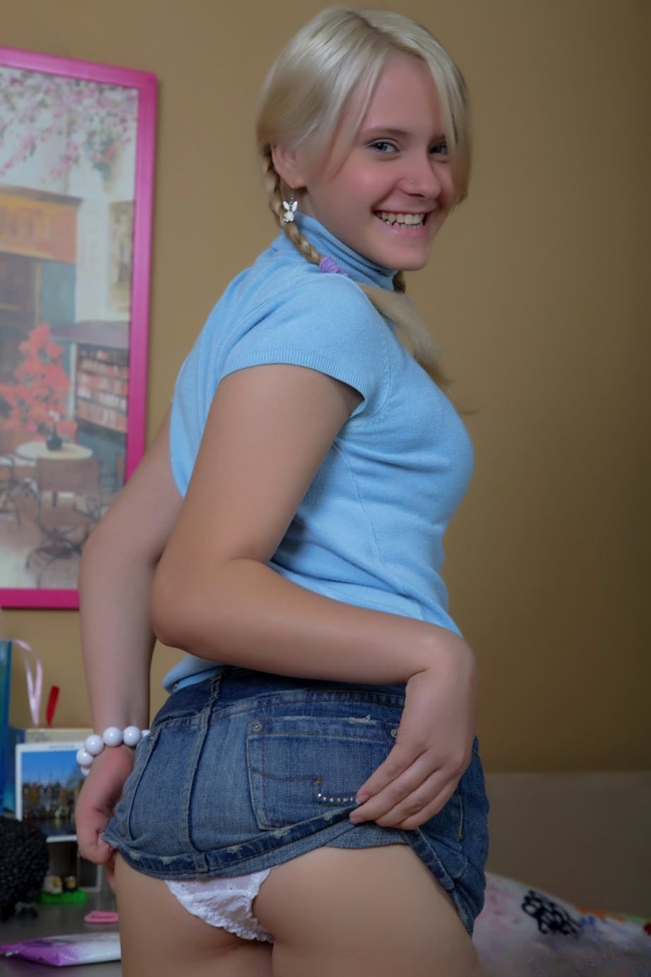 Young looking blonde girl goes ass to mouth with a big dick
