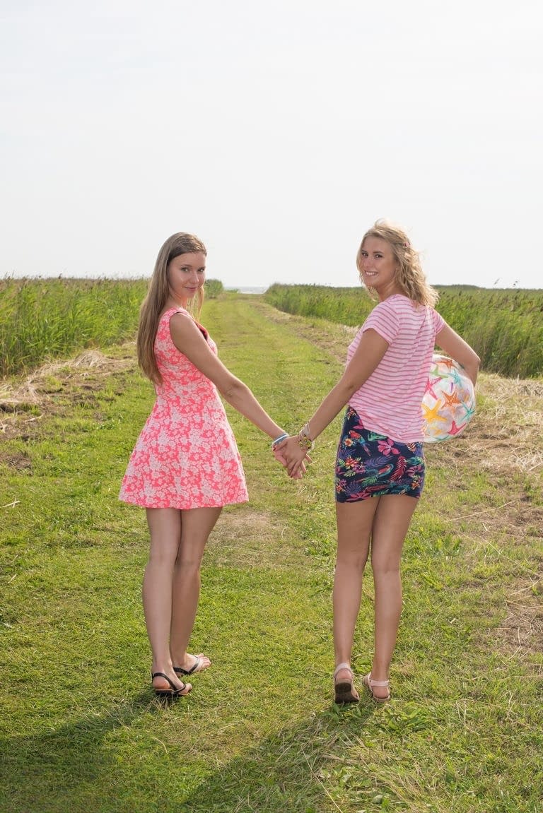 Young girls Alisha & Dominika shed bikinis during lesbian play at the beach