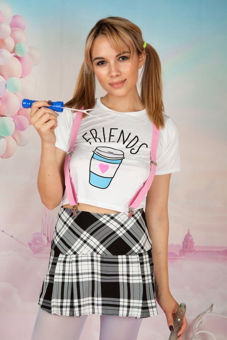 Young looking teen Bianca showcases her tight slit after a striptease
