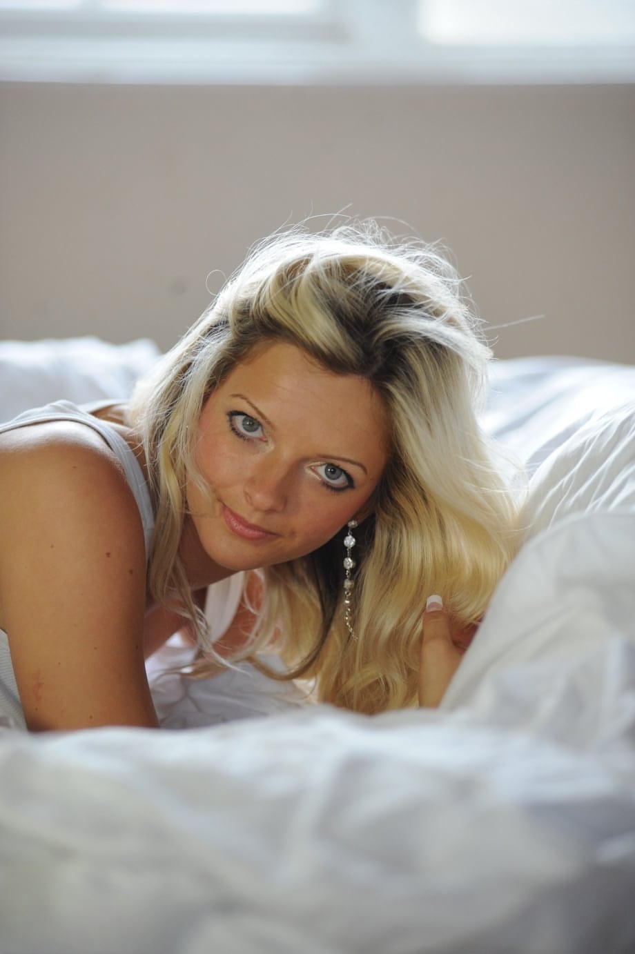 Blonde model Zuzia shows her natural tits in white cotton panties
