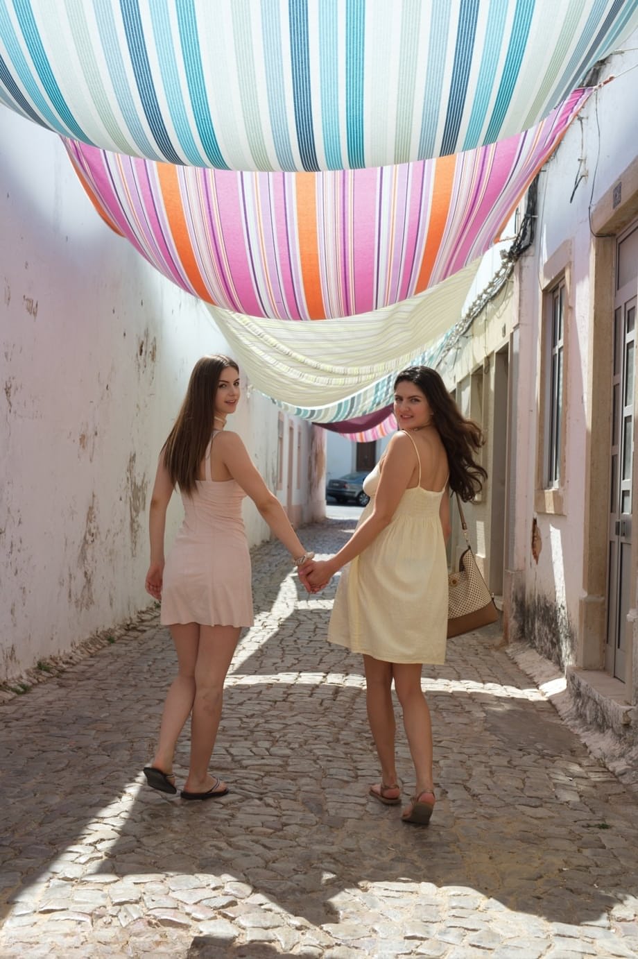 Lesbian lovers Francesca DiCaprio & Stella Cox flash upskirts while on holiday