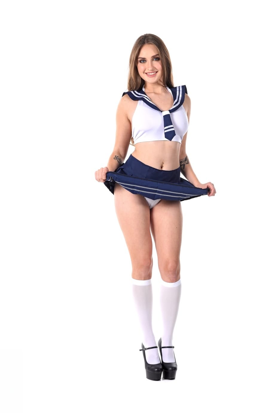 Solo model Lena Reif strips off her cute uniform only to put it back on again